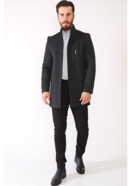 Erkek Palto %70 Yün %30 Polyester Uzun Kol Düz Desen Midi Boy