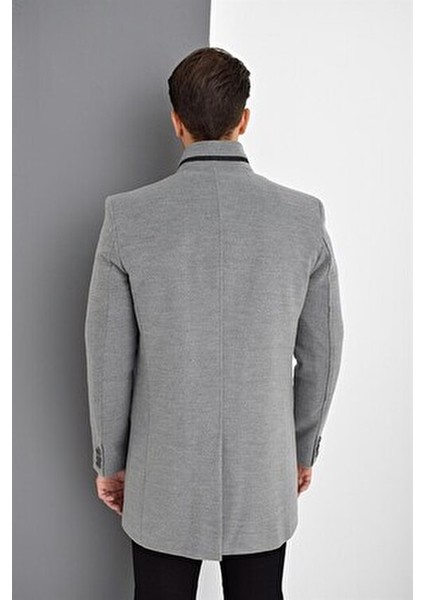 Palto Erkekler İçin Yün ve Polyester Düz Desenli Midi Uzun Kol