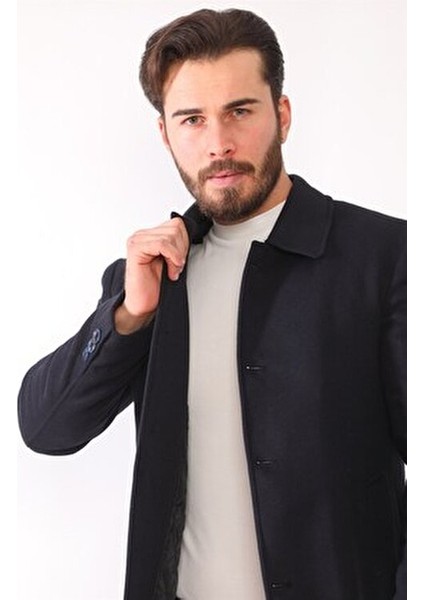 Erkek Palto Midi Uzun Kol Yün ve Polyester Malzeme ile Rahat Kullanım