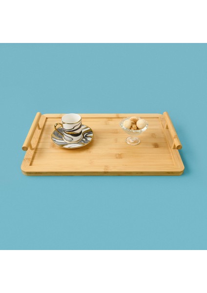 Kulplu Bambu Tepsi - Krem - 27X40 cm modelleri