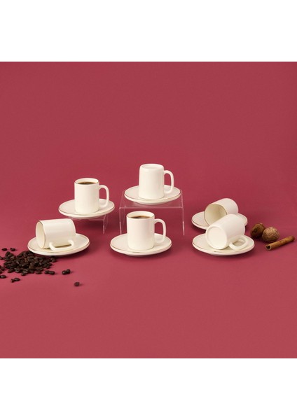 Porselen 12 Parça Altın Yaldızlı Kahve Fincan Seti - Beyaz