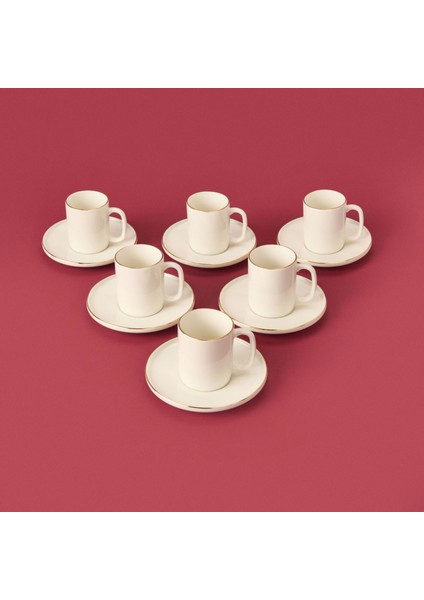 Porselen 12 Parça Altın Yaldızlı Kahve Fincan Seti - Beyaz fiyatları