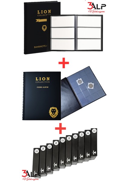 Albüm ve Kapama SET-120 Li Kağıt Para, 200 Lü Madeni Kapamalı Para Albümü ve 10 Kutu Farklı Kapama