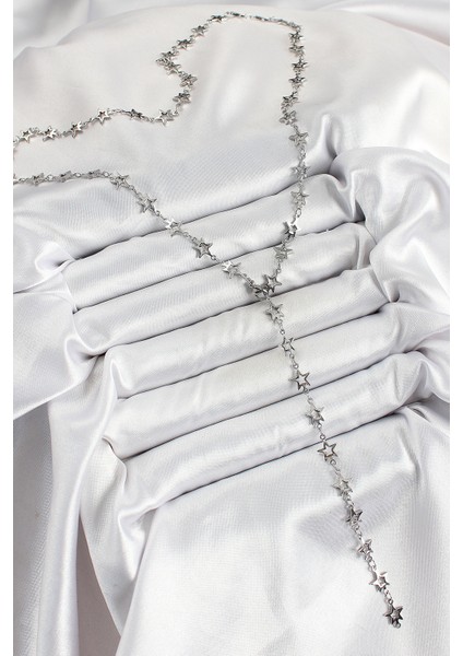 Pirinç Gümüş Renk Yıldızlı Kadın Y Kolye