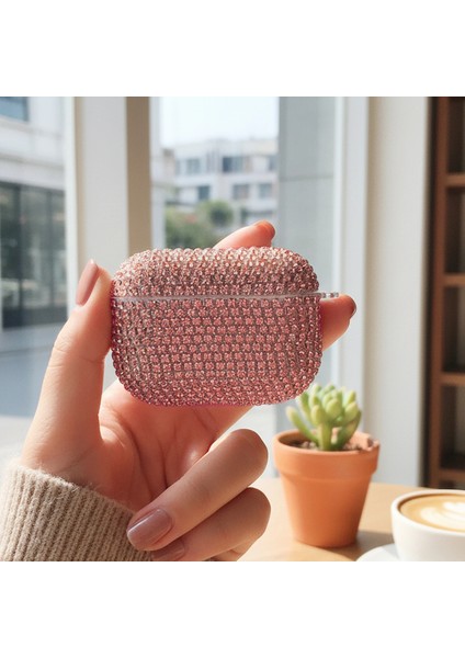 Apple Airpods Pro 3 Kılıf Kristal Taşlı Parıltılı Pembe