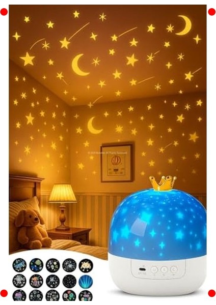 Çocuklar Için 360° Dönen Yıldız Gece Lambası Projektör fırsatları
