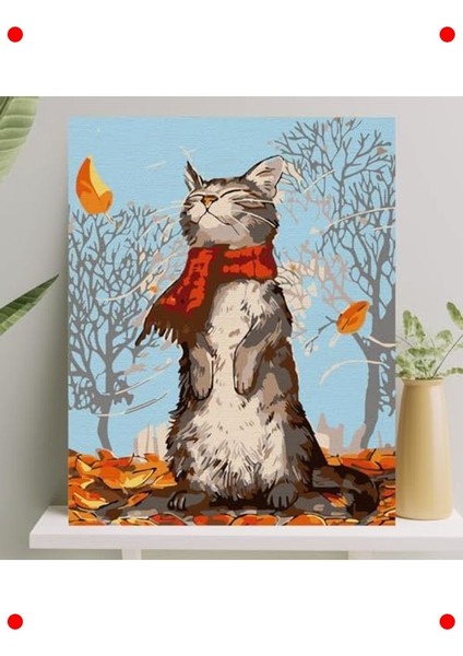 Sayılarla Boyama Tuval Seti, 40X50 Cm, Kedi ve Sonbahar