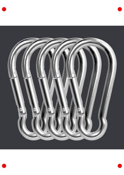 Paslanmaz Çelik 6mm Yaylı Karabina Kanca Seti (5 Adet)