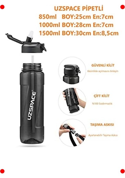 Pipetli Mega Boy 1.5l Tritan Su Matarası - Lacivert indirimleri