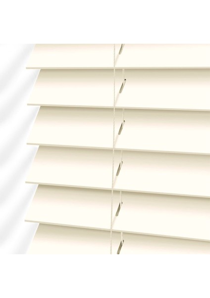 Wooden Blinds Doğal Ahşap Jaluzi Perde 50 mm, Alüminyum Kasalı - Krem (Kurdelasız)