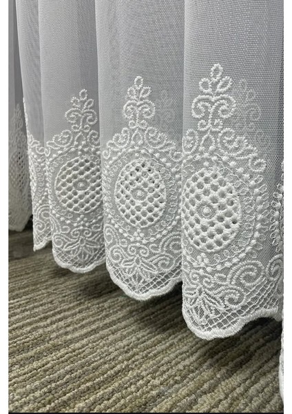 Eliza Eteği Nakışlı İşlemeli Modern Bambu Salon, Oturma Odası, Mutfak Tül Perde 1x3 Sık Pile modelleri