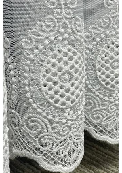 Eliza Eteği Nakışlı İşlemeli Modern Bambu Salon, Oturma Odası, Mutfak Tül Perde 1x3 Sık Pile