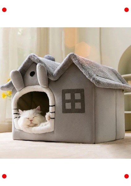 Gri Küçük Boy Yumuşak Kedi Evi & Yatağı