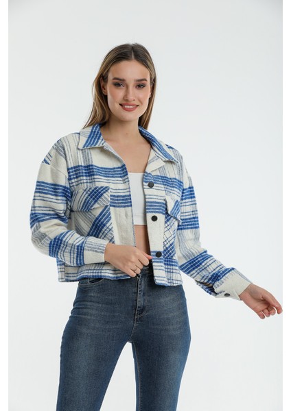 Ekose Cep Detaylı Crop Oduncu Kısa Gömlek