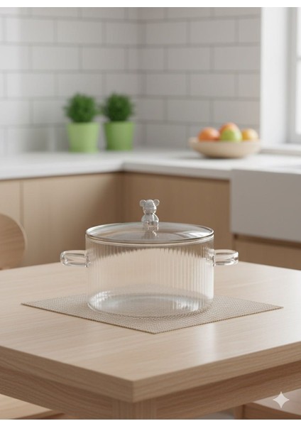 Ayı Figürlü Kapaklı, Yüksek Isıya Dayanıklı Borosilikat Cam Tencere fiyatları