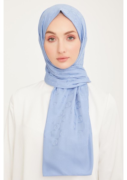 Trend Lıfe Jakarlı Mavi A Logo Dama Desen Şal 23046