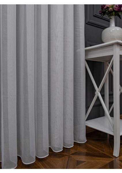 Lüx Linea Koleksiyon Modern Micro File Salon, Oturma Odası, Mutfak, Ofis Tül Perde 1x3 Sık Pile
