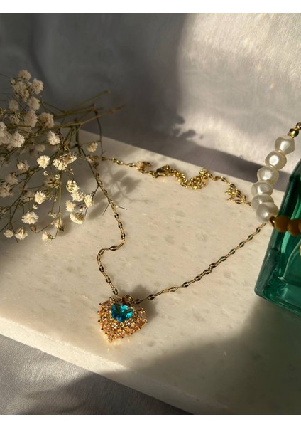 Mavi Turkuaz Kalp Taşlı Çelik Zarif Kolye - Şık ve Romantik Tasarım Özel Gün Hediyesi Için Mükemmel modelleri