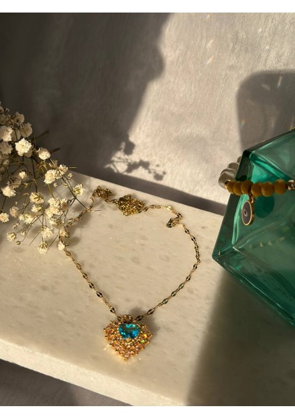 Mavi Turkuaz Kalp Taşlı Çelik Zarif Kolye - Şık ve Romantik Tasarım Özel Gün Hediyesi Için Mükemmel fırsatları