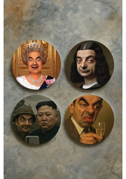 Ev Dekor Oval Pleksi Bardak Altlığı Temalı Desenli 4'lü Set Beannn