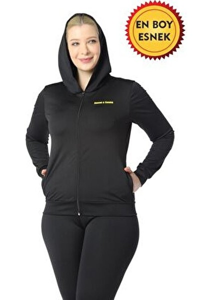 Kadın Termal Tayt ve Body Takımı Polimer Kumaşla Günlük Spor İçin Siyah