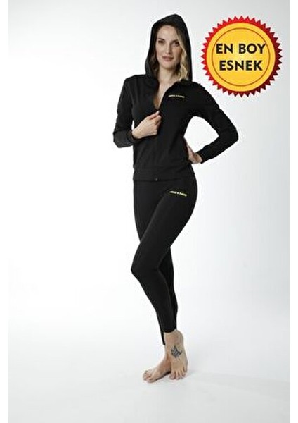 Kadın Termal Tayt ve Body Takımı Polimer Kumaşla Günlük Spor İçin Siyah