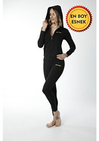 Kadın Termal Tayt ve Body Takımı Polimer Kumaşla Günlük Spor İçin Siyah