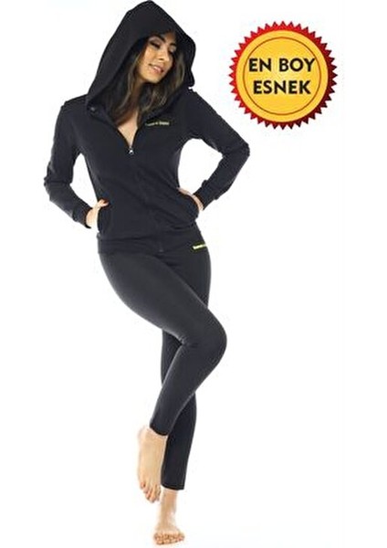 Kadın Termal Tayt ve Body Takımı Polimer Kumaşla Günlük Spor İçin Siyah