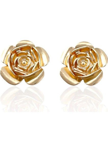 Papatya Detaylı Gold Kaplama Küpe