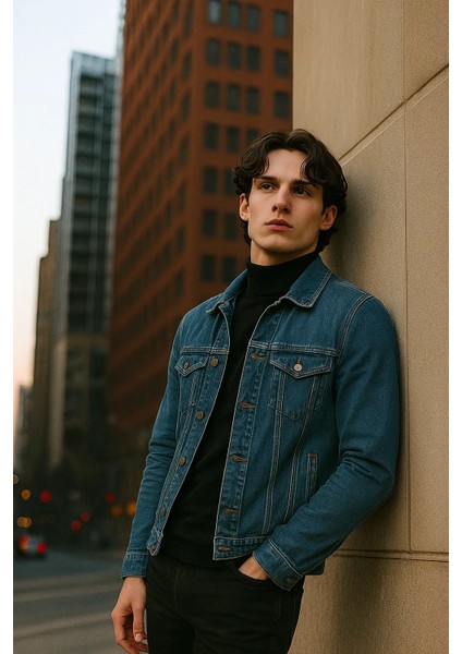 Erkek Polo Yakalı Premium Mavi Kot Ceket fırsatları