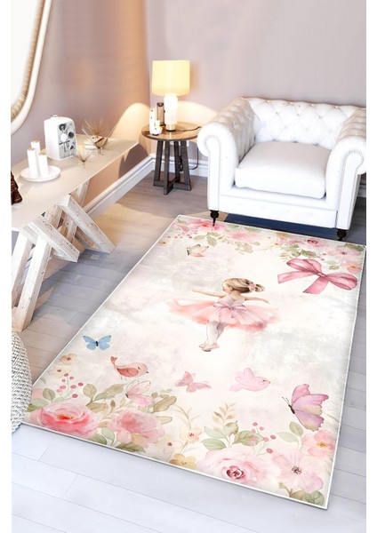 Balerin Kelebek ve Çiçekli Bambu Çocuk Odası Halısı modelleri