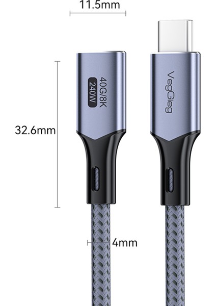 USB 4.0 E-Mark 240W 40Gbps Thunderbolt 4 8K 60Hz Type-C Uzatma Kablosu 50 CM