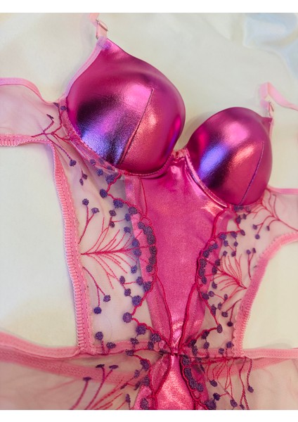 Kadın Pembe Transparan Çıtçıtlı Sütyenli Bodysuıt Fantezi Çamaşır fiyatları