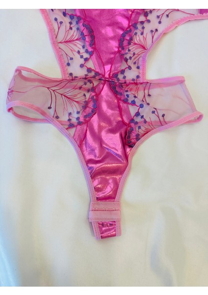 Kadın Pembe Transparan Çıtçıtlı Sütyenli Bodysuıt Fantezi Çamaşır indirimleri