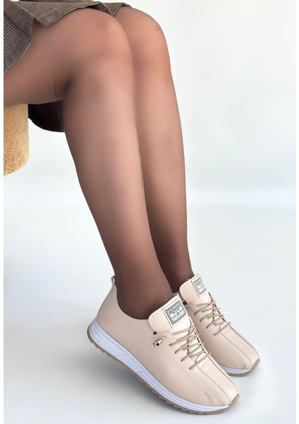 Monya Bej Cilt Bağcıklı Spor Ayakkabı - Lisinya fiyatları