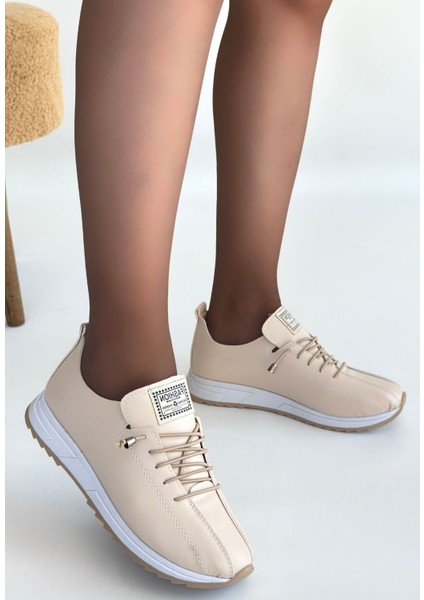Monya Bej Cilt Bağcıklı Spor Ayakkabı - Lisinya modelleri