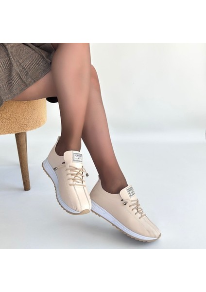 Monya Bej Cilt Bağcıklı Spor Ayakkabı - Lisinya fırsatları