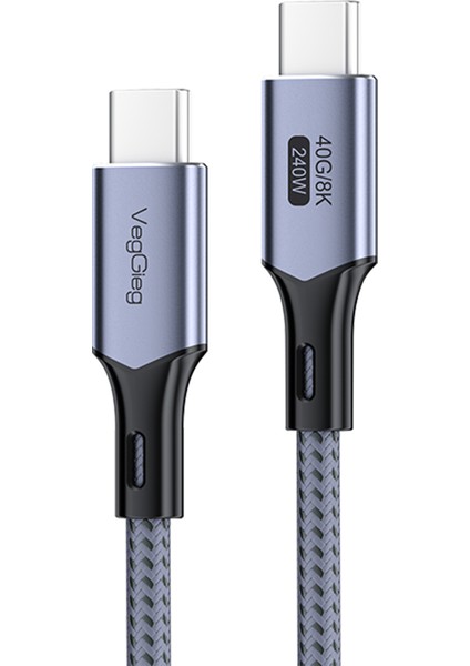 USB 4.0 E-Mark 240W 40Gbps Thunderbolt 4 8K 60Hz Type-C Görüntü Hızlı Şarj ve Data Kablosu 50 CM