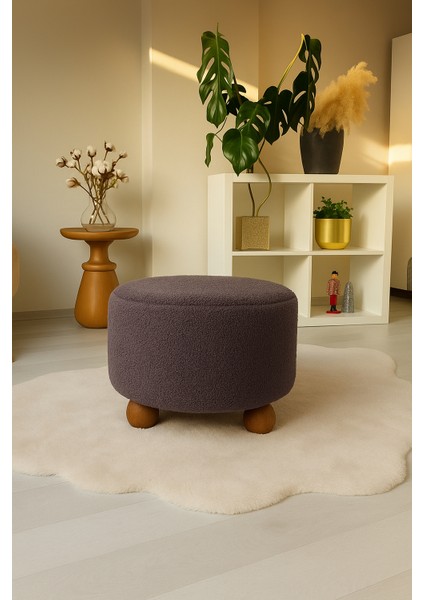 pufo dekoratif - gri renkli - gürgen ayaklı - yuvarlak puf - çok amaçlı kullanım - modern bench