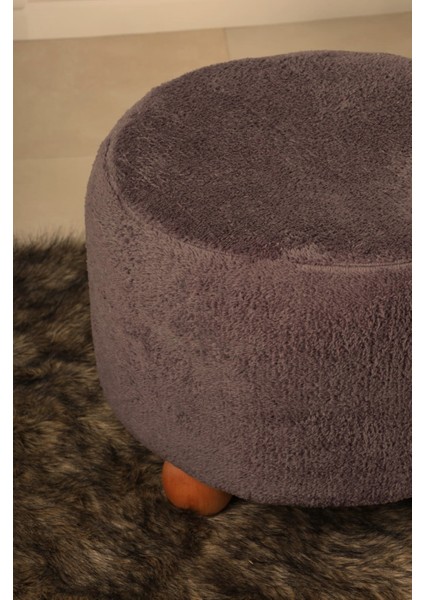pufo dekoratif - gri renkli - gürgen ayaklı - yuvarlak puf - çok amaçlı kullanım - modern bench modelleri