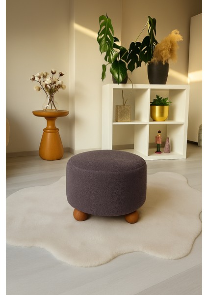 pufo dekoratif - gri renkli - gürgen ayaklı - yuvarlak puf - çok amaçlı kullanım - modern bench fırsatları