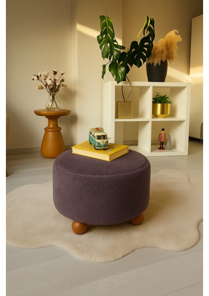 pufo dekoratif - gri renkli - gürgen ayaklı - yuvarlak puf - çok amaçlı kullanım - modern bench indirimleri