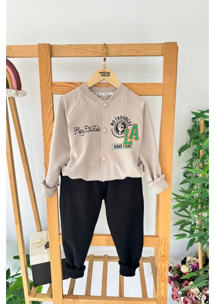 La Baskılı Sweat ve Pantolon 2 Li Erkek Takımı - Bej