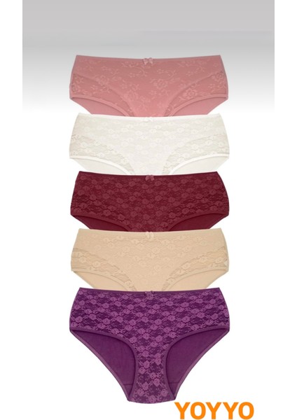 Kadın Battal 5'li Büyük Beden Külot Pamuklu, Dantel Detaylı Külot Kadın Iç Çamaşır