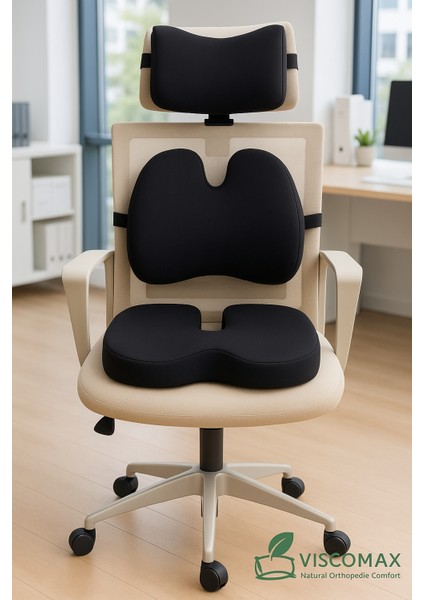 Ergonomik Ofis Sandalye ve Araba Minderi Seti | Bel, Boyun ve Oturma Desteği 3'lü Set