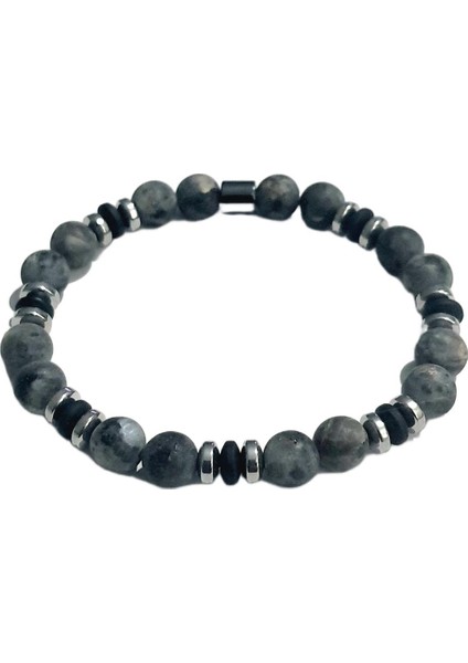 JTAW25BLK1646 8 mm Ceyt ve Hematit Doğaltaş Esnek Koyu Gri Garantili Janti Bileklik