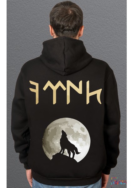 Bozkurt Kurt Türk Dolunay Göktürkçe Ay Baskılı Sweatshirt Unisex Kapüşonlu Hoodie