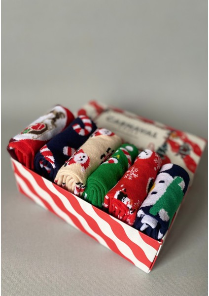 Yılbaşı 6’lı Desenli Çorap Seti | Unisex Hediye Kutulu Kış Temalı Çoraplar fırsatları