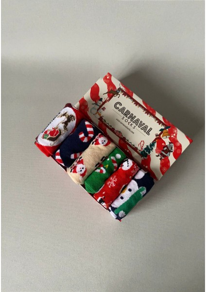 Yılbaşı 6’lı Desenli Çorap Seti | Unisex Hediye Kutulu Kış Temalı Çoraplar