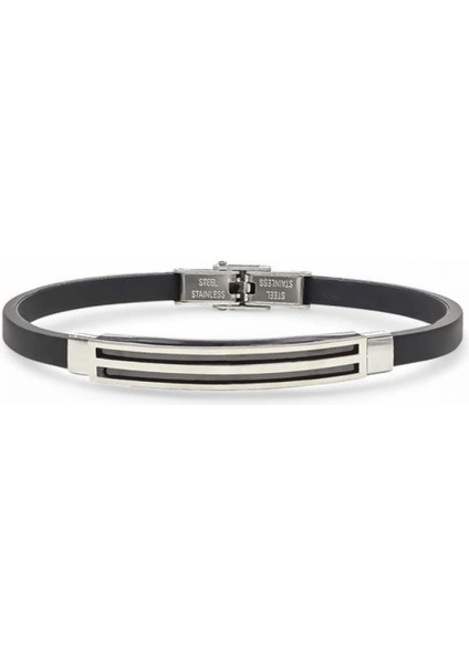 Erkek Desenli Silikon Kordonlu Çelik Bileklik